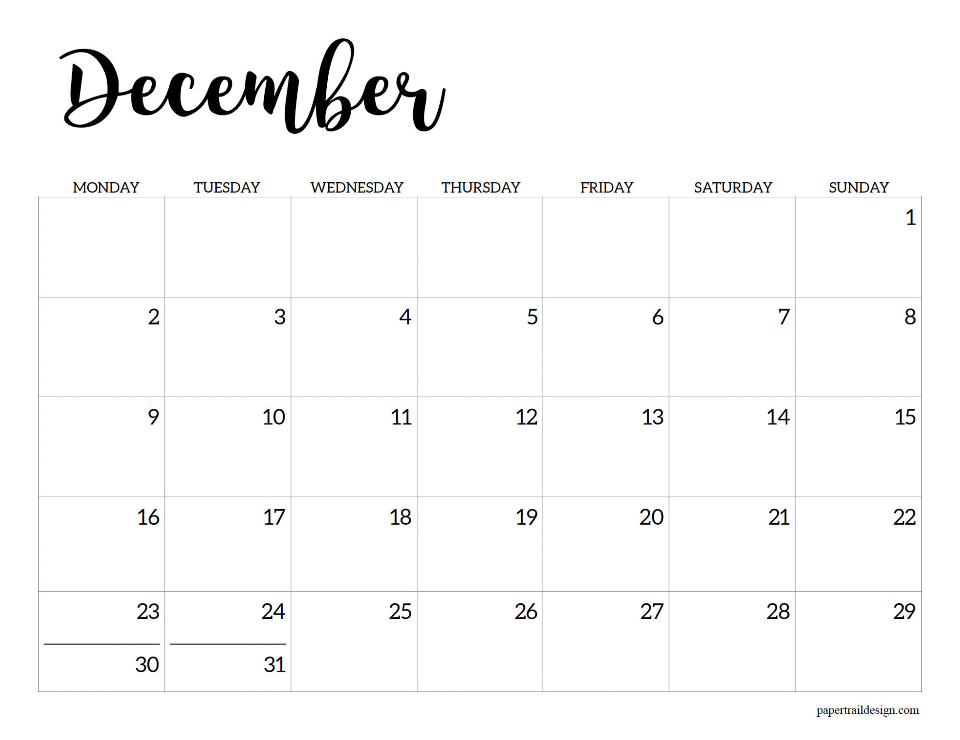 December 2024 and January 2025 Calendar Printable