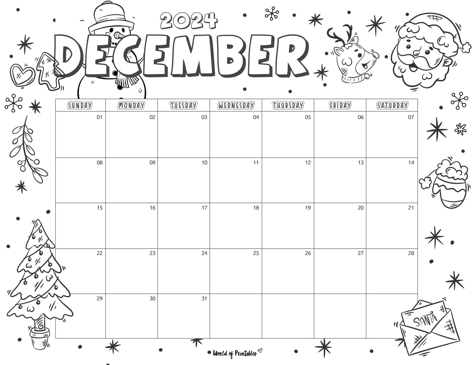 2024 Coloring Calendar - Free Printables - World Of Printables in December 2024 Printable Coloring Pages