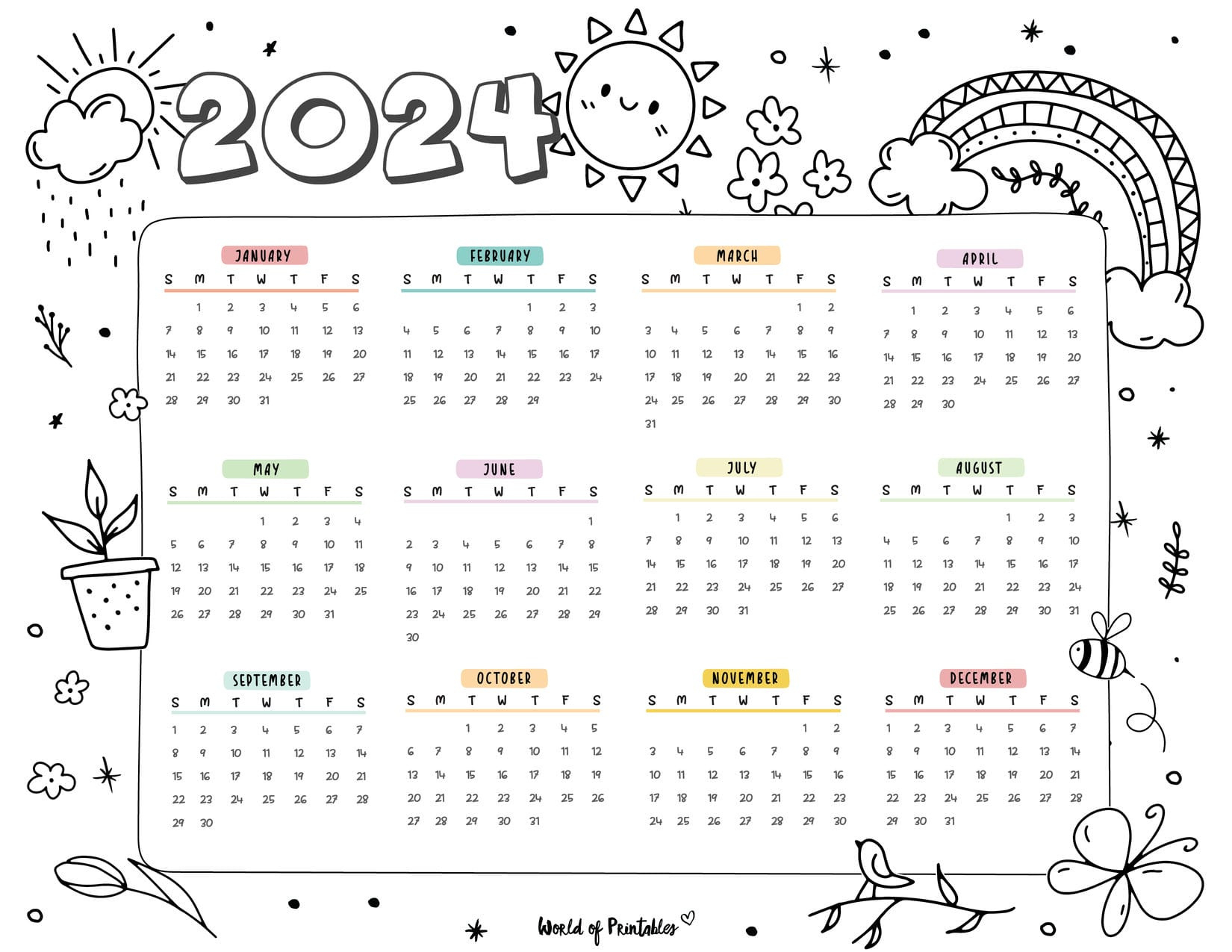 2024 Coloring Calendar - Free Printables - World Of Printables intended for December 2024 Coloring Sheets Printable