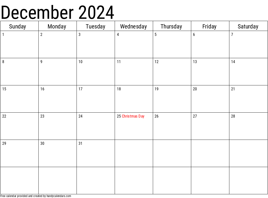 2024 December Calendars - Handy Calendars throughout December 2024 Search Free Printable