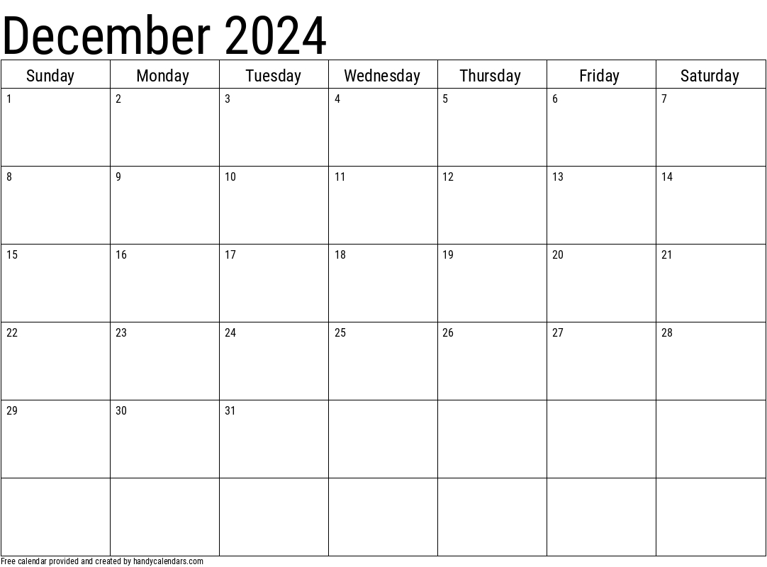 2024 December Calendars - Handy Calendars throughout Free Printable December 2024 Search