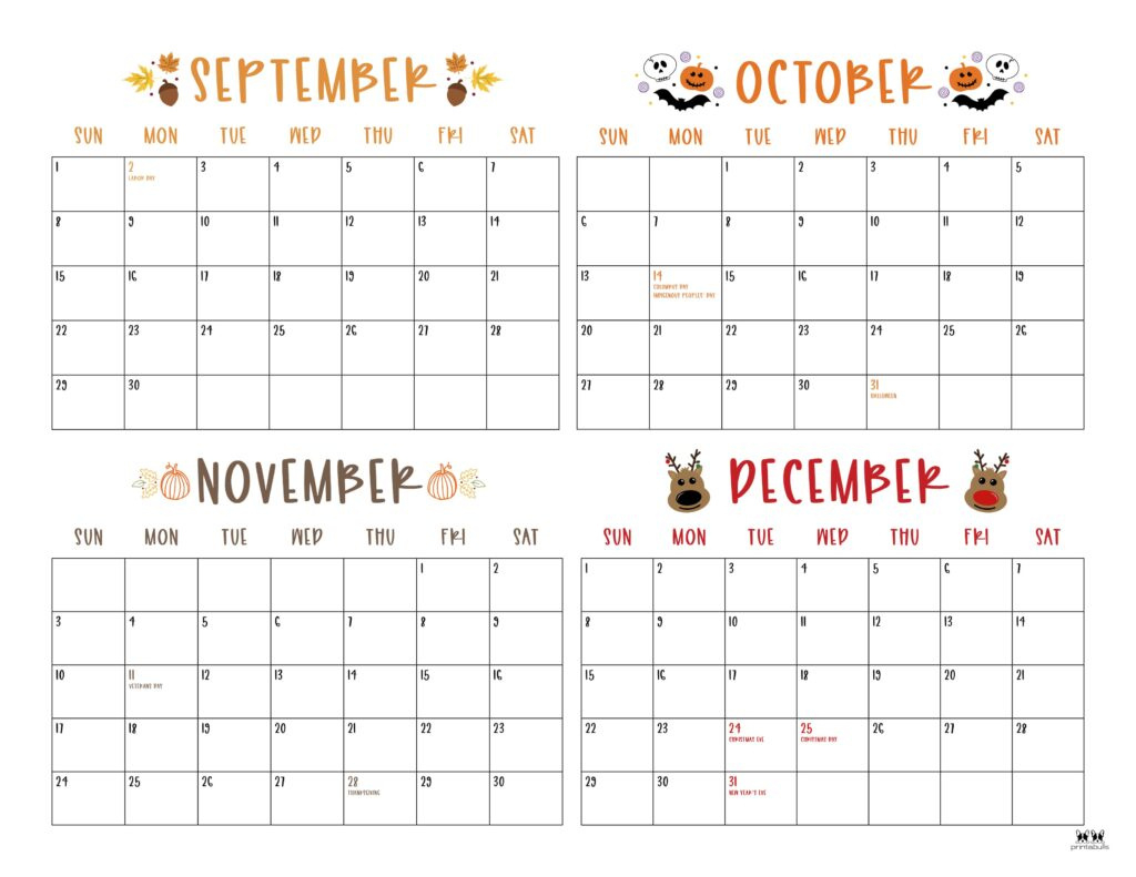 2024 Four Month Calendars - 18 Free Printables | Printabulls for Printable Calendar 2024 September to December