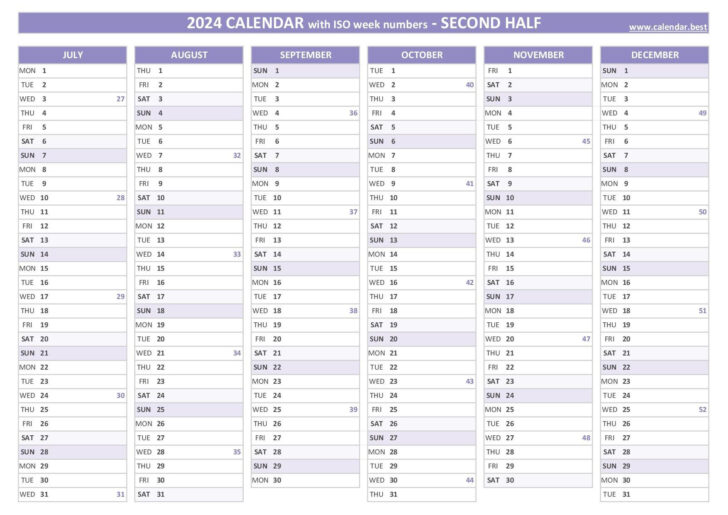 Printable Calendar July 2024 to December 2024