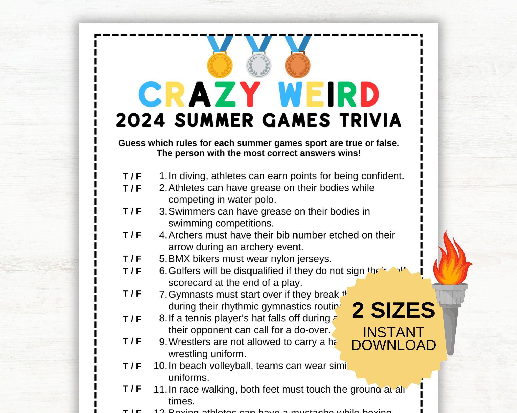 2024 Summer Games Trivia Game, Paris Games Trivia, Sports Trivia intended for December 2024 Trivia Questions And Answers Printable