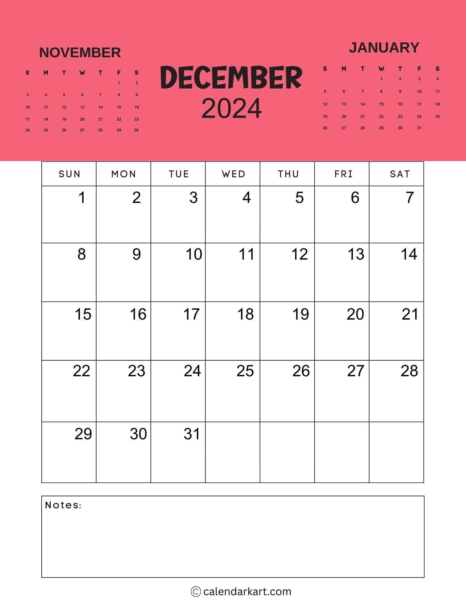 40 Printable December 2024 Calendars | Free Pdf - Calendarkart in December 2024 21 Calendar Printable