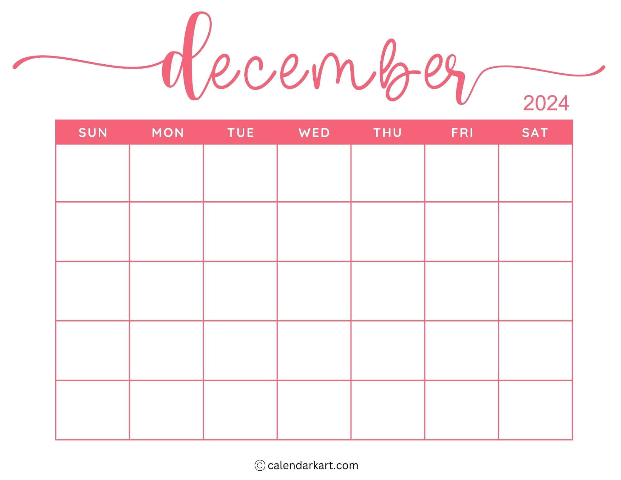 40 Printable December 2024 Calendars | Free Pdf - Calendarkart intended for December Calendar For 2024 Printable