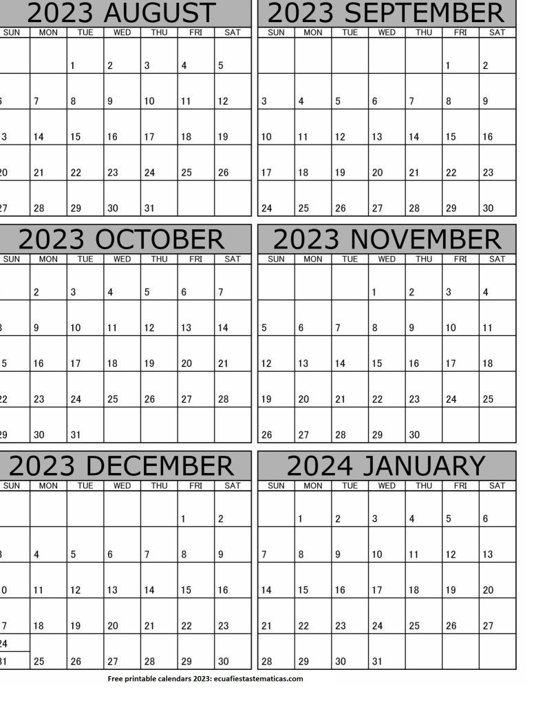 August 2023 To January 2024 Calendar Templates in August To December 2024 Calendar Printable