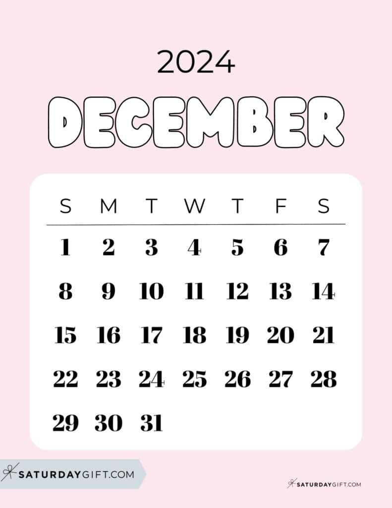 December 2024 Calendar - 20 Cute &amp;amp; Free Printables | Saturdaygift pertaining to Cute December 2024 Printable Calendar