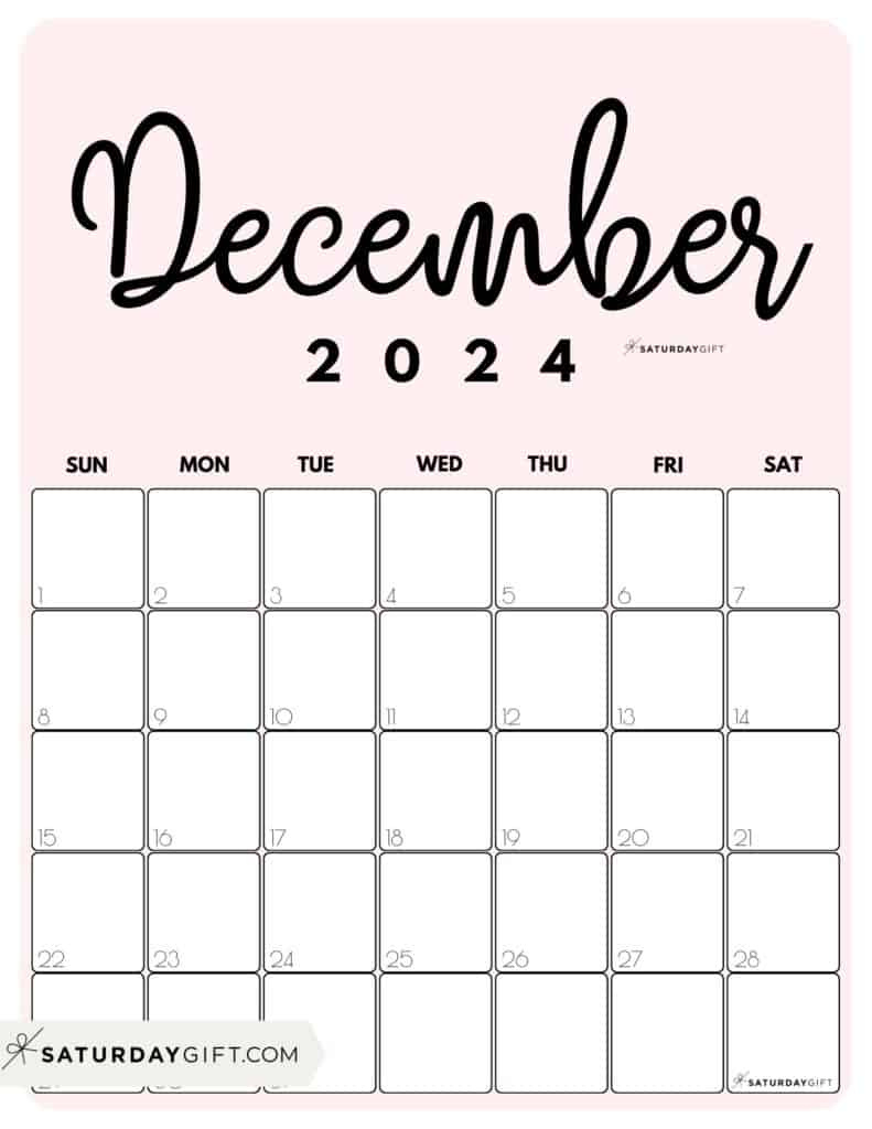 December 2024 Calendar - 20 Cute &amp;amp; Free Printables | Saturdaygift throughout December 2024 Bullet Journal Printable