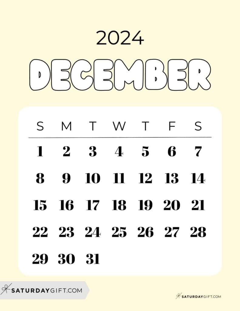 December 2024 Calendar - 20 Cute &amp;amp; Free Printables | Saturdaygift with regard to Cute Printable December 2024 Calendar