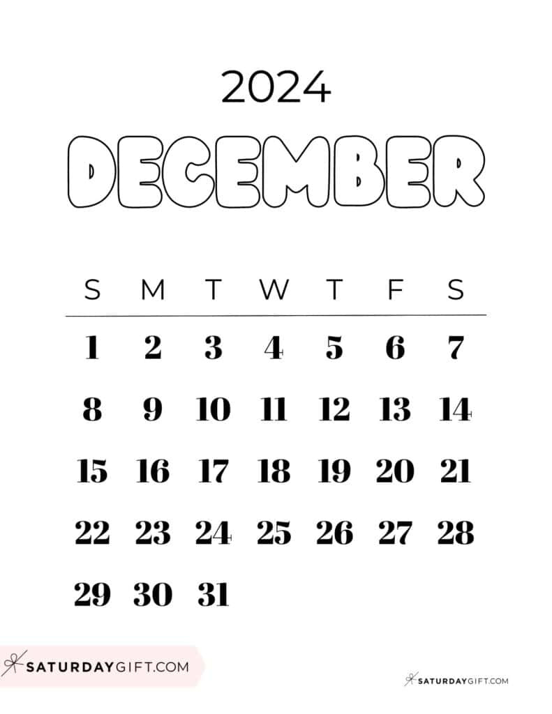 December 2024 Calendar - 20 Cute &amp;amp; Free Printables | Saturdaygift with regard to December 2024 21 Calendar Printable