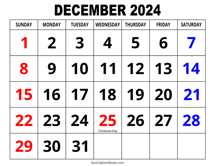 Large Printable Calendar December 2024