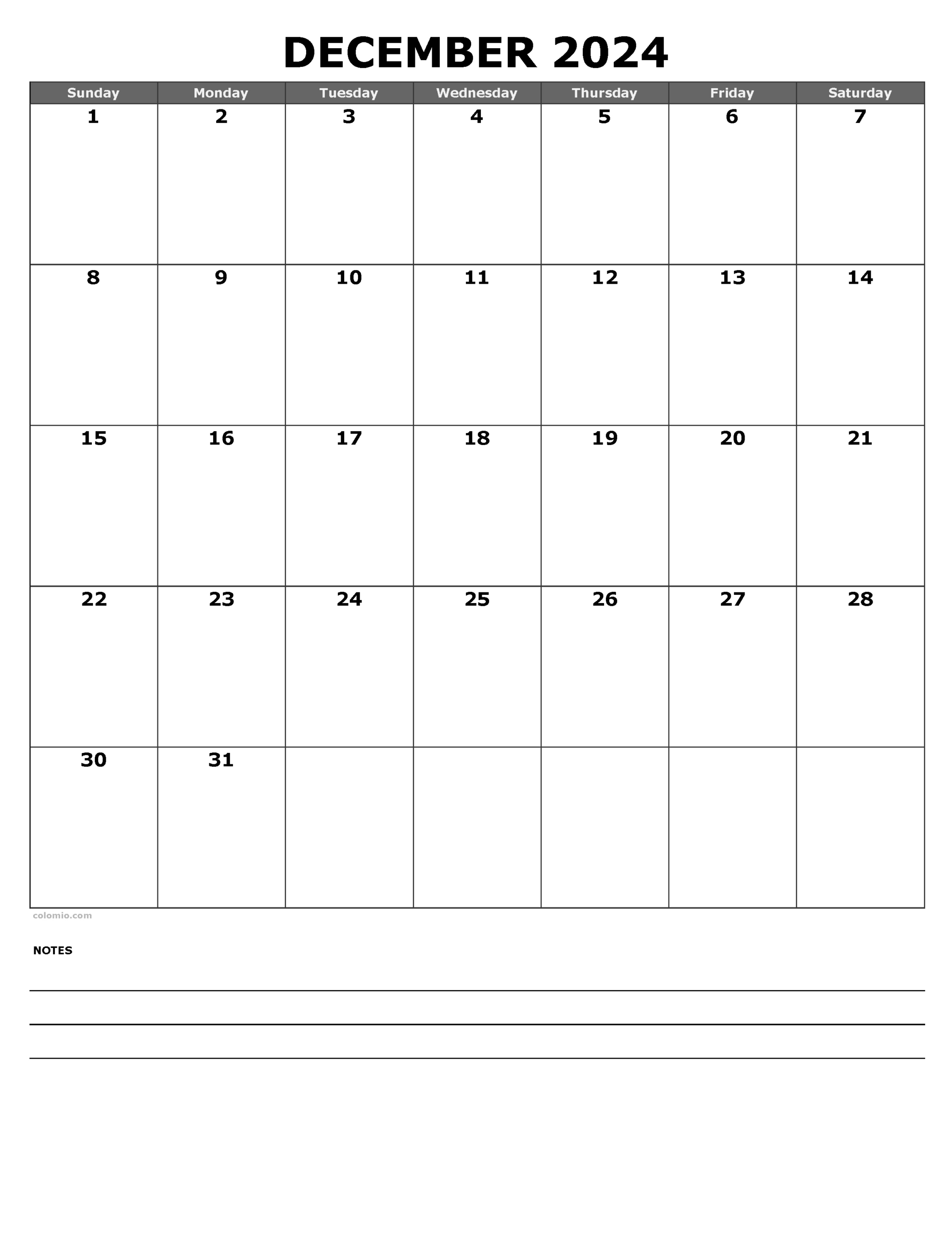 December 2024 Calendar | Free Printable Pdf, Xls And Png for Blank December 2024 Calendar Printable