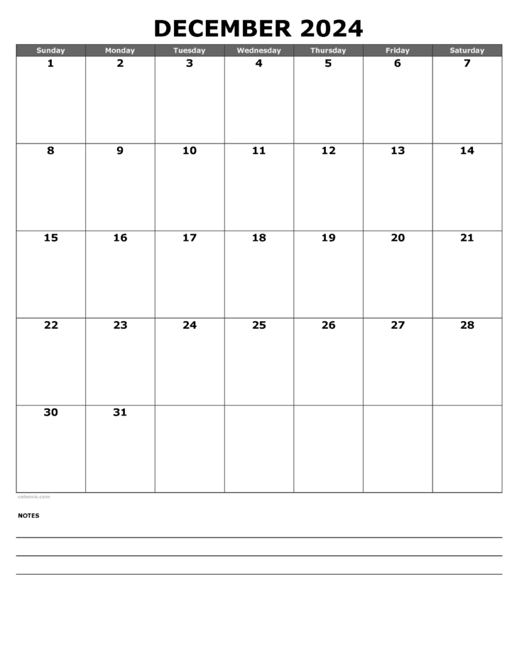 Free Printable Calendar Template December 2024