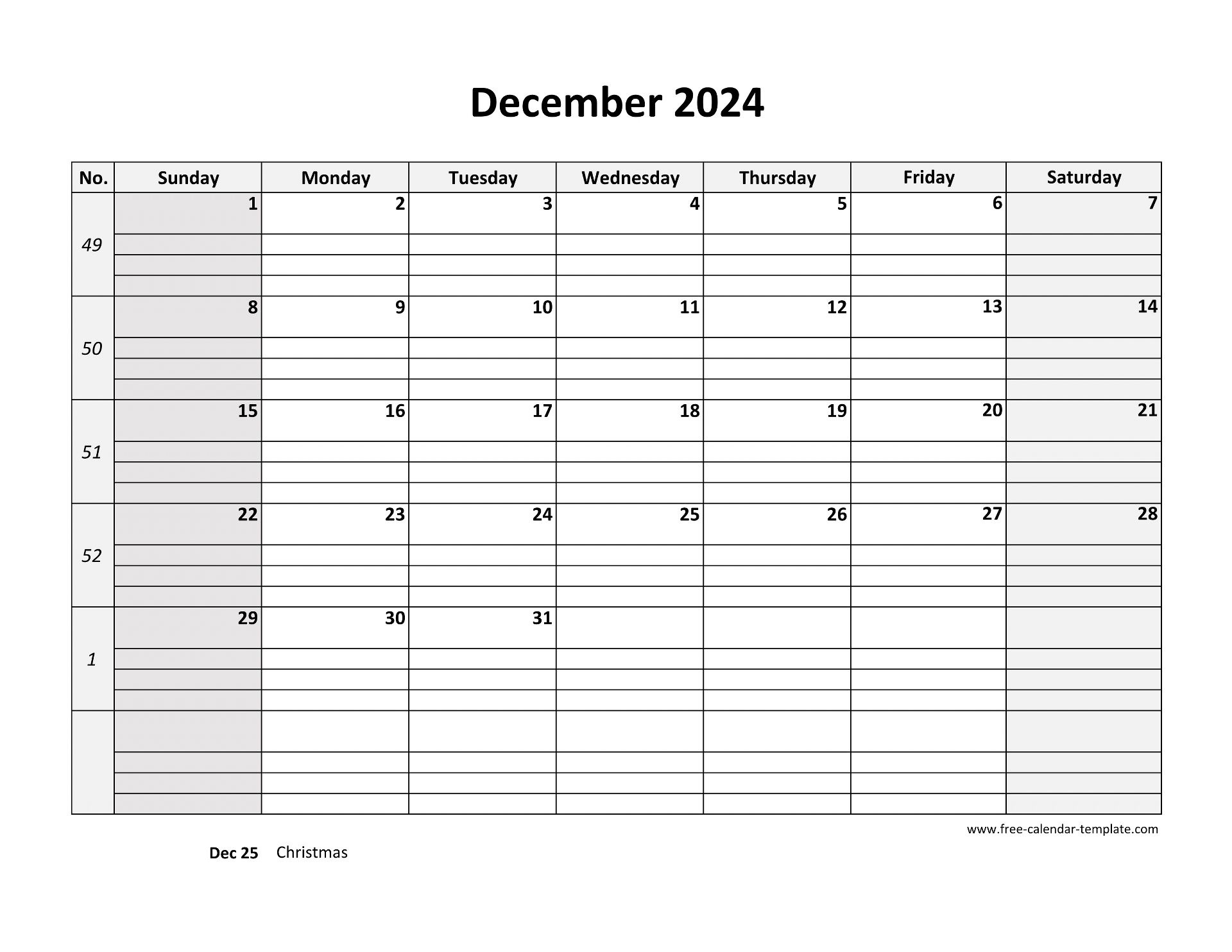 December 2024 Calendar Free Printable With Grid Lines Designed for December 2024 Calendar Editable Printable