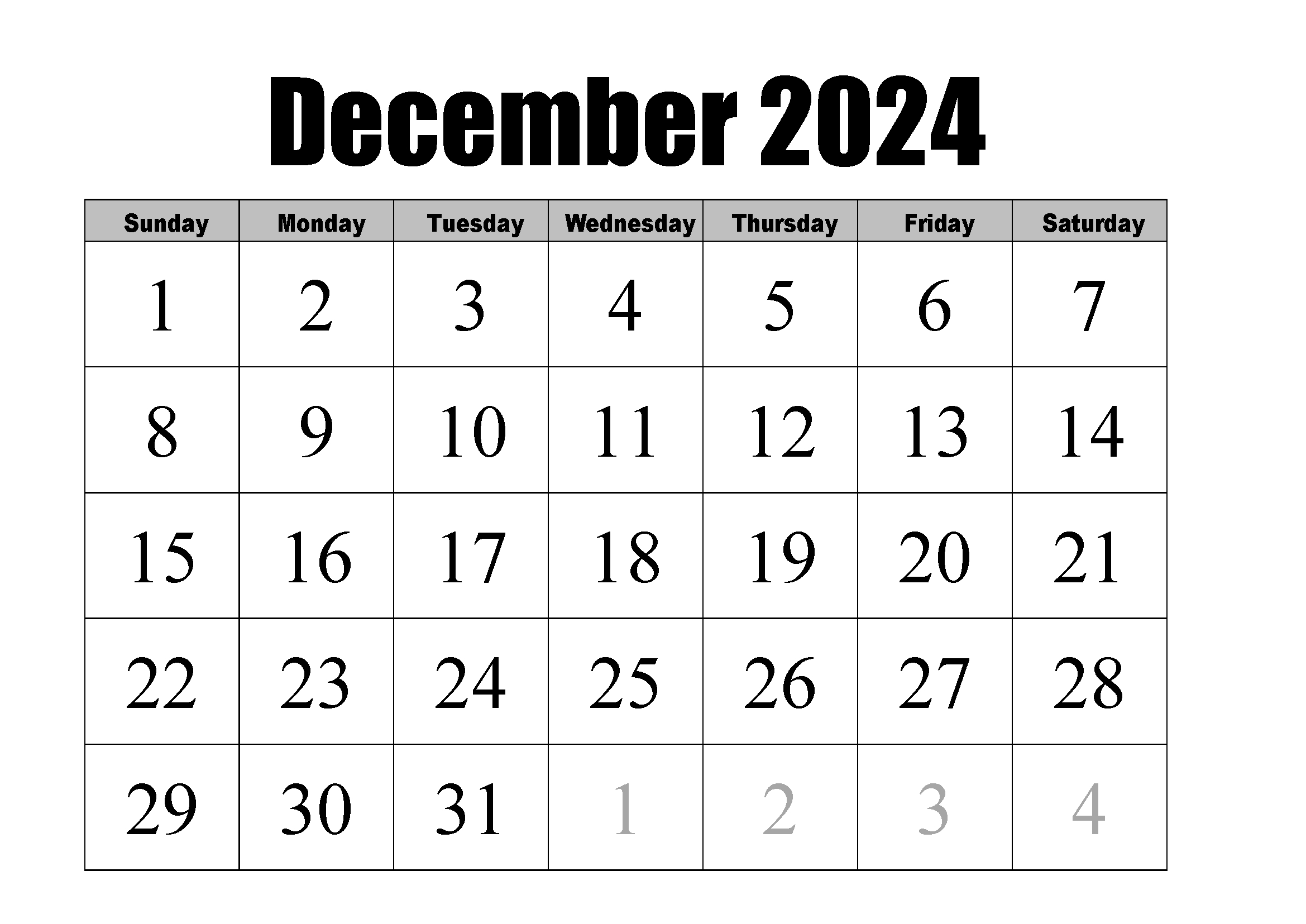 December 2024 Calendar | Instant Download for Free Printable December 2024 Search