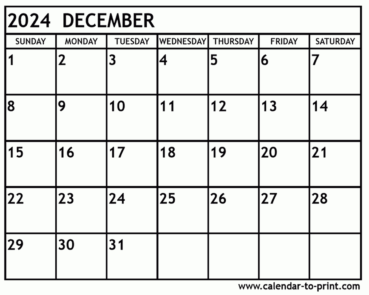 December 2024 Calendar Printable inside December 2024 and January 2024 Calendar Printable