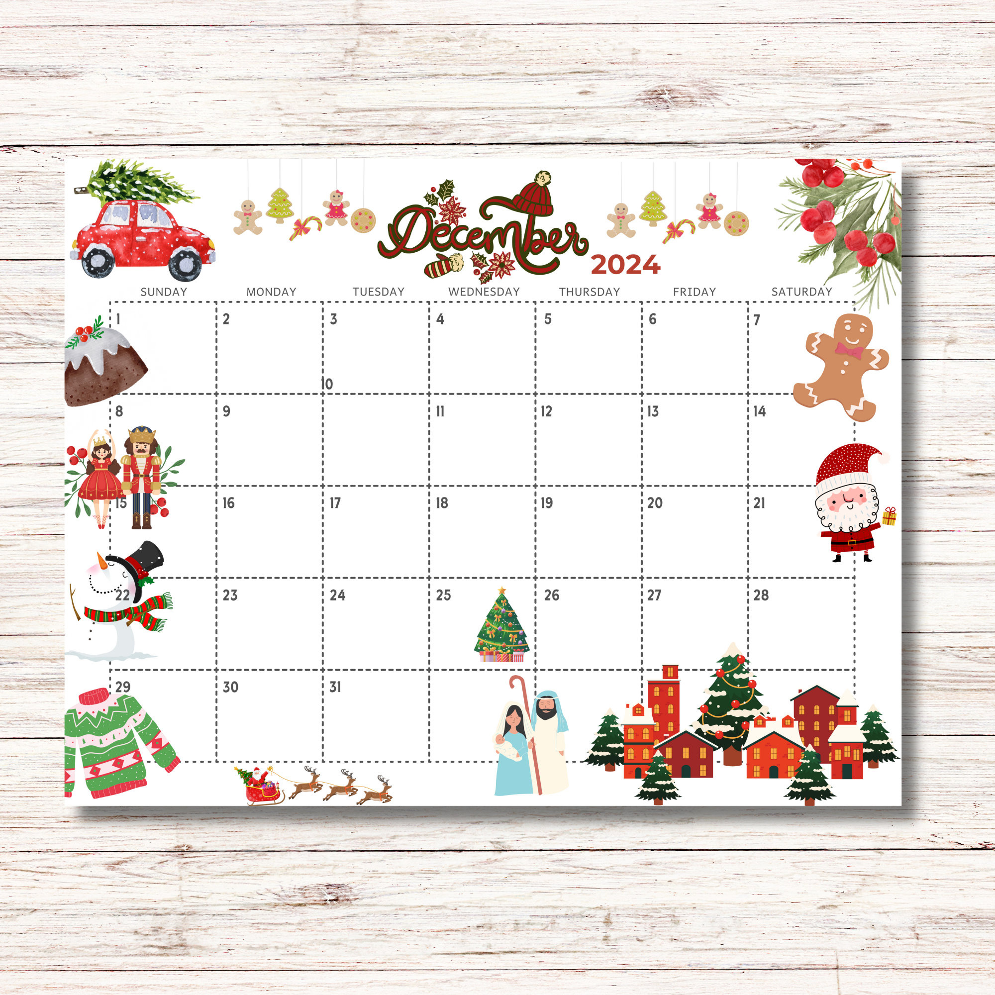 December 2024 Calendar Printable Kids Calendar 2024 Wall Calendar regarding Printable December 2024 Calendar For Kindergarten