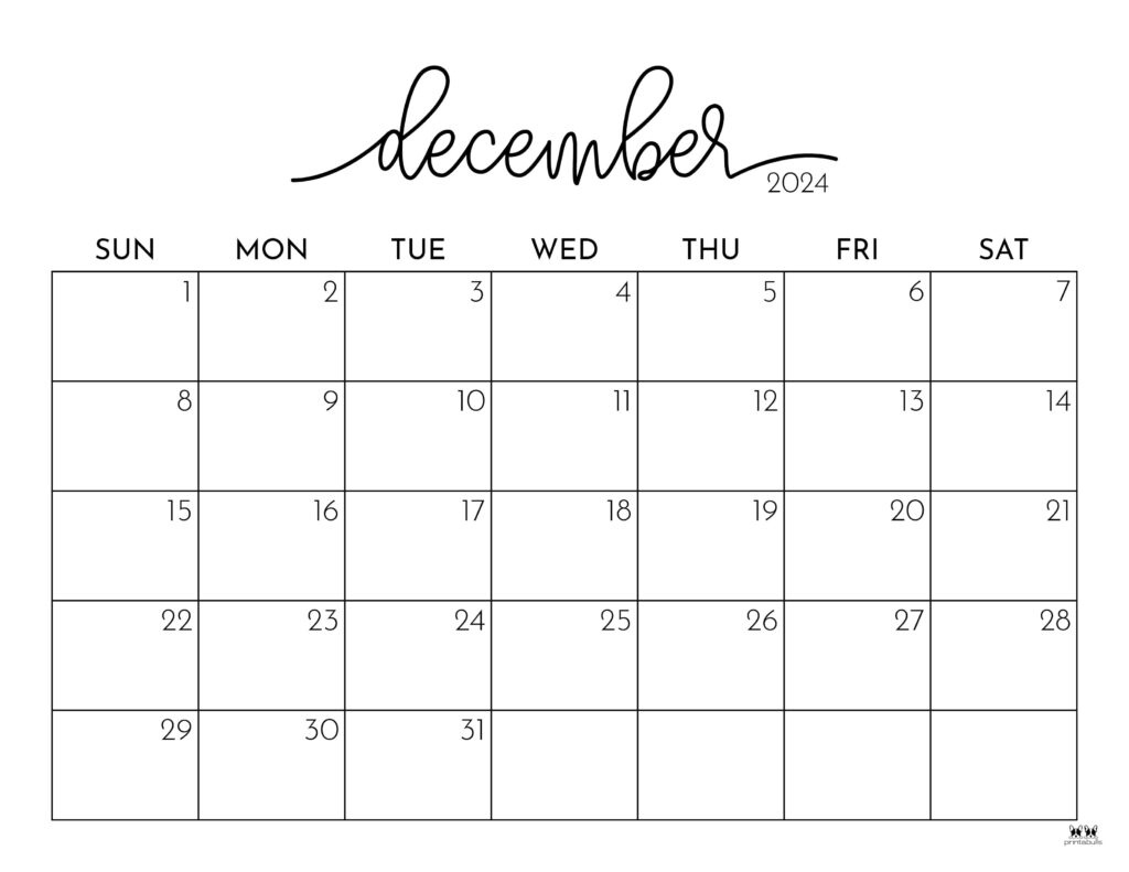 December 2024 Calendars - 50 Free Printables | Printabulls for 2024 Calendar December Printable