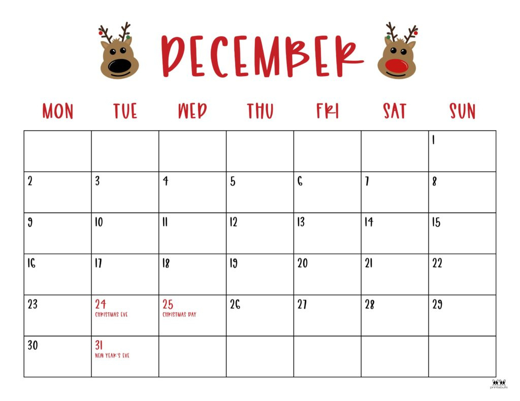 December 2024 Calendars - 50 Free Printables | Printabulls for Cute December 2024 Calendar Printable