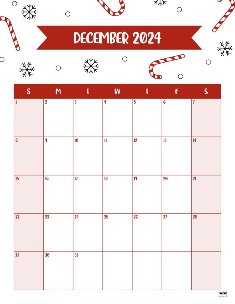 December 2024 Calendars - 50 Free Printables | Printabulls for December 2024 Calendar Printable Vertical