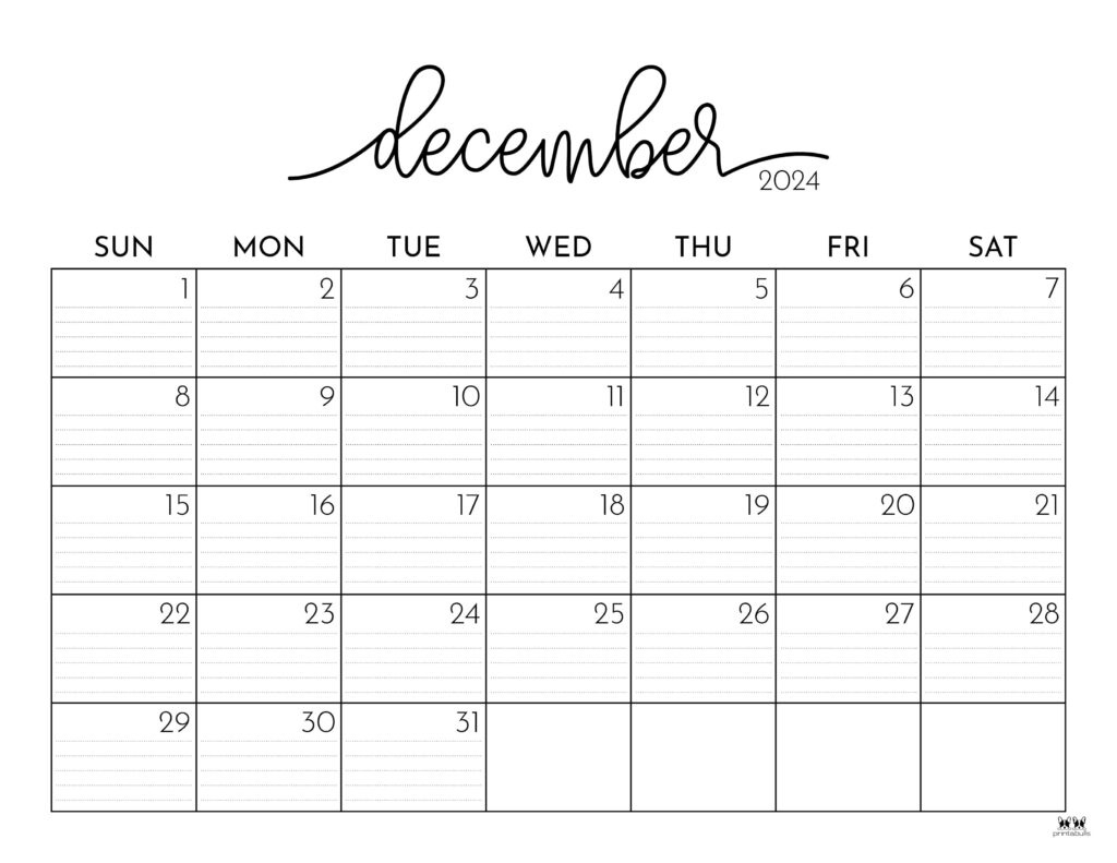 December 2024 Calendars - 50 Free Printables | Printabulls for Printable December 2024 Calendar