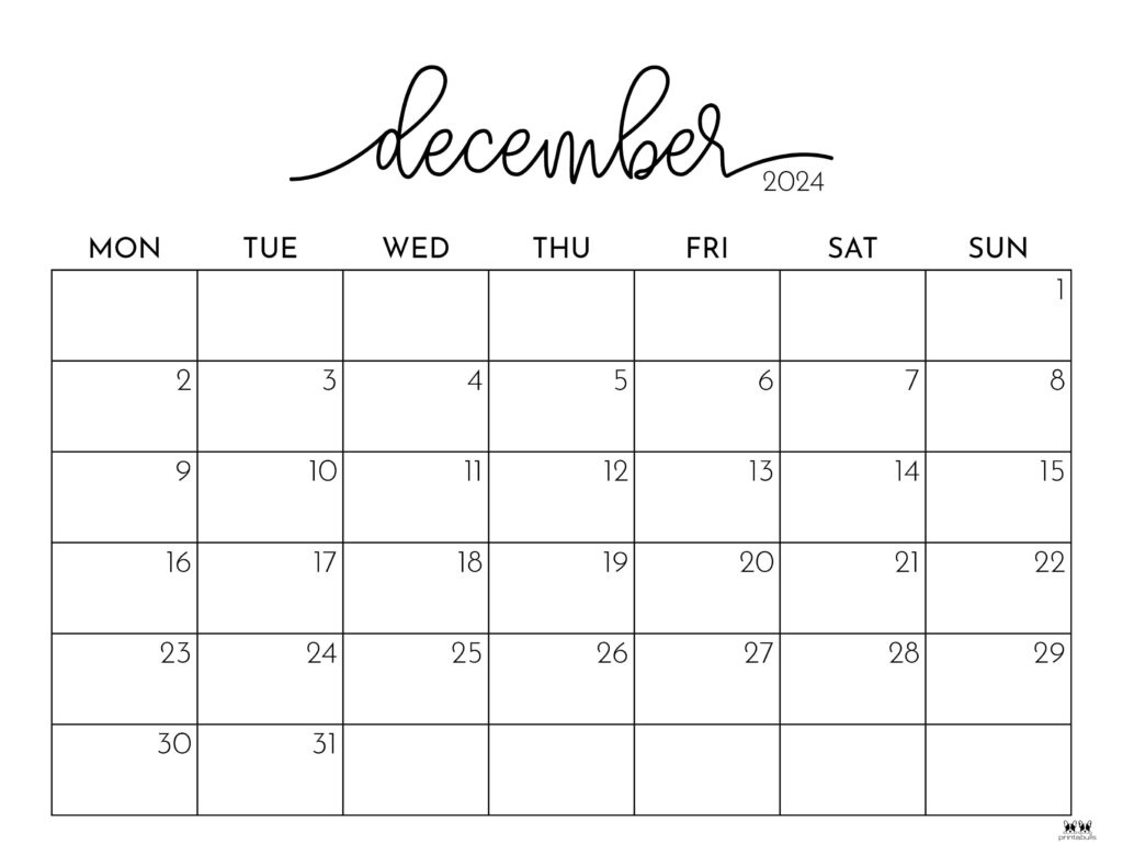 December 2024 Calendars - 50 Free Printables | Printabulls inside Coloring Pages Printable December 2024