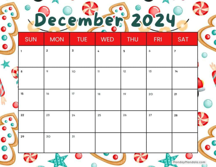 Free December 2024 Calendar with Holidays Printable