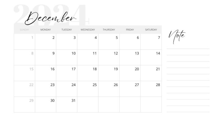 December 2024 Monthly Calendar Printable