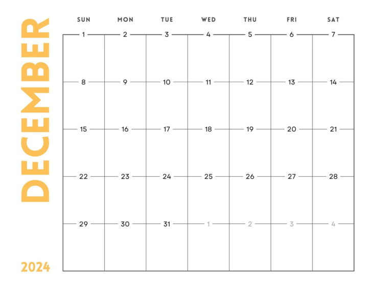 Printable Calendar of December 2024