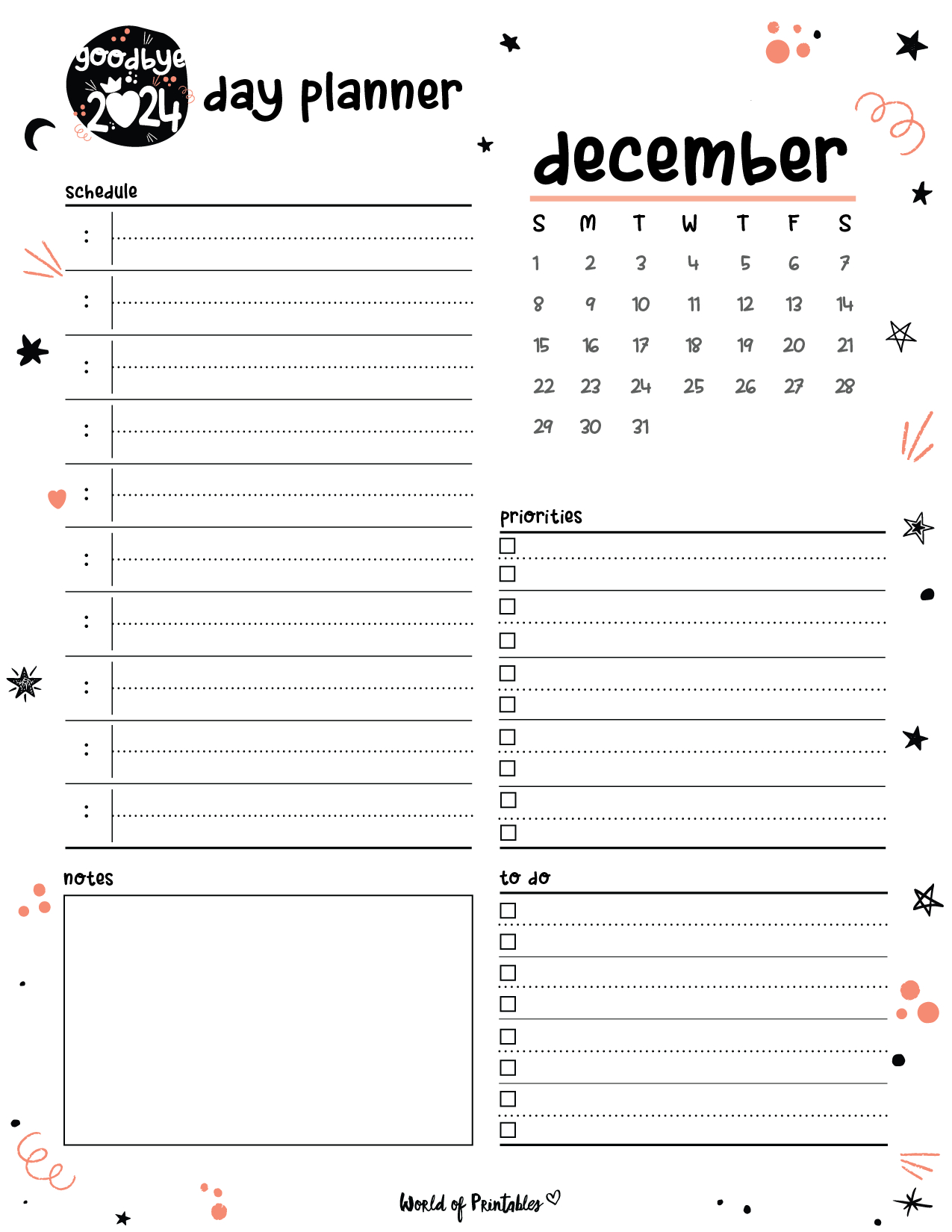 Free Printable December 2024 Planners - World Of Printables in December 2024 Daily Printables