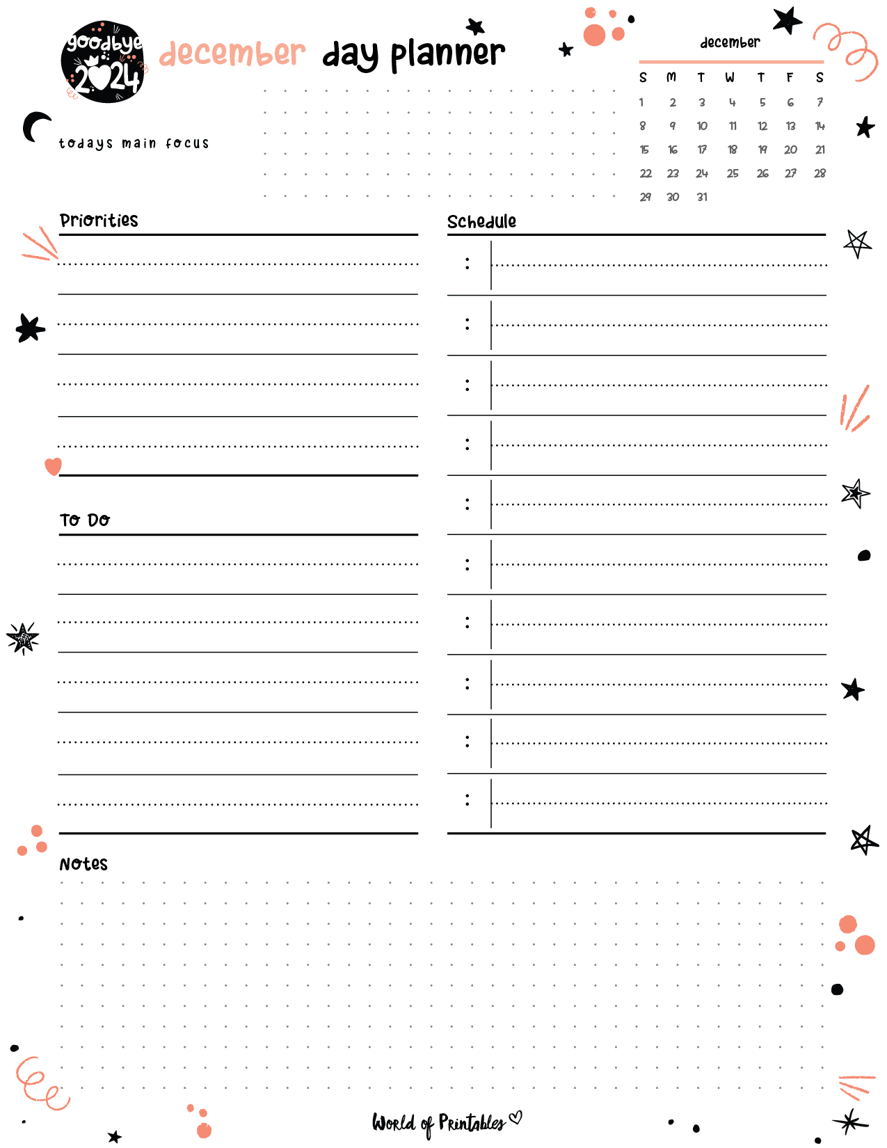 Free Printable December 2024 Planners - World Of Printables intended for December 2024 Daily Free Printables