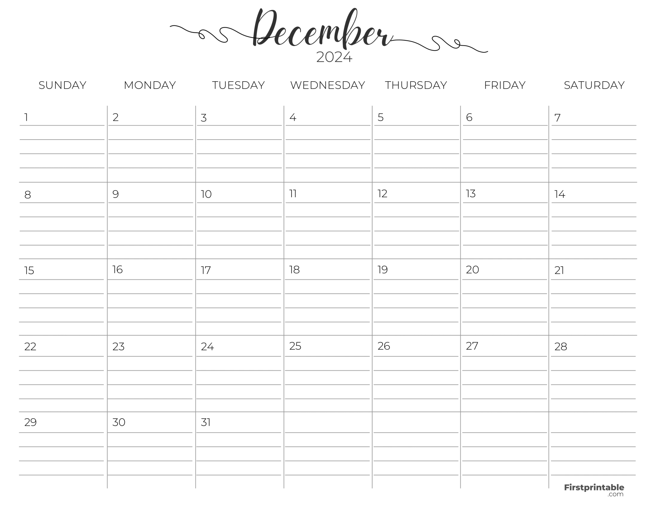 Free Printable &amp;amp; Fillable December Calendars 2024 throughout December 2024 and January Calendar Printable