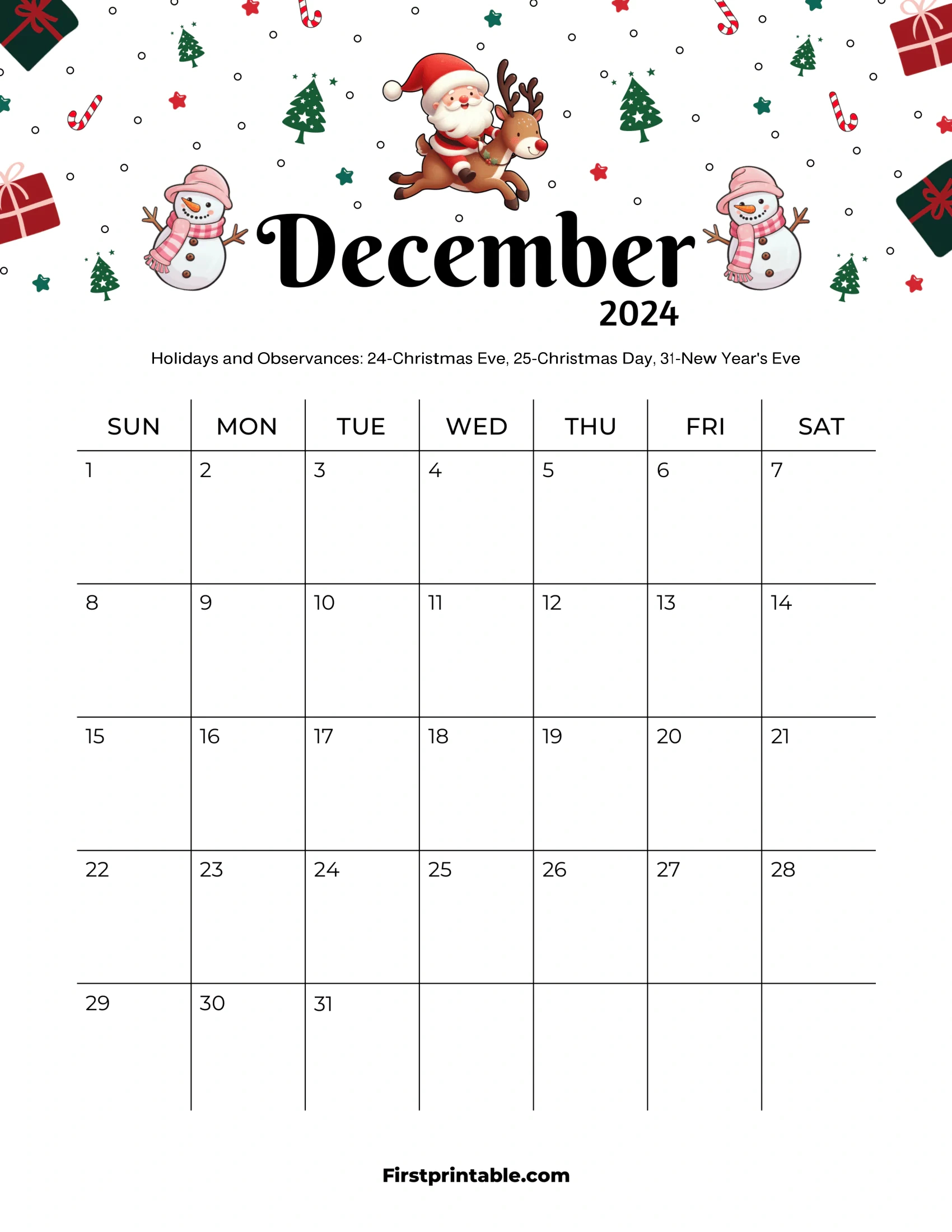 Free Printable &amp;amp; Fillable December Calendars 2024 within Printable December 2024 Christmas Calendar