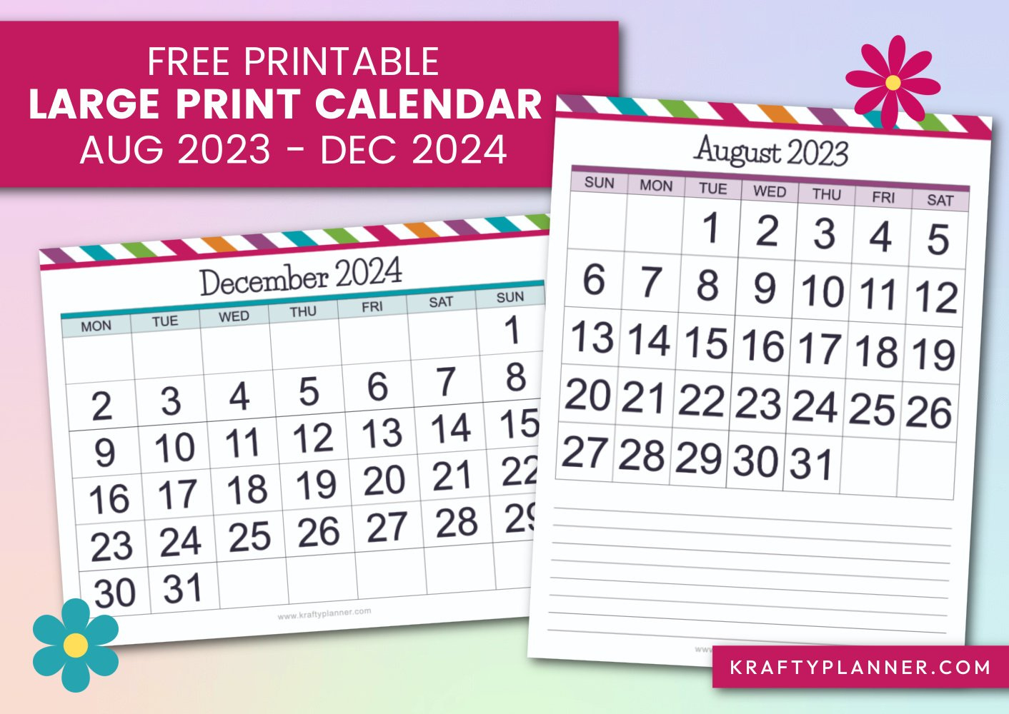 Free Printable Large Print Calendars: August 2023 - December 2024 in December 2024 Search Free Printable