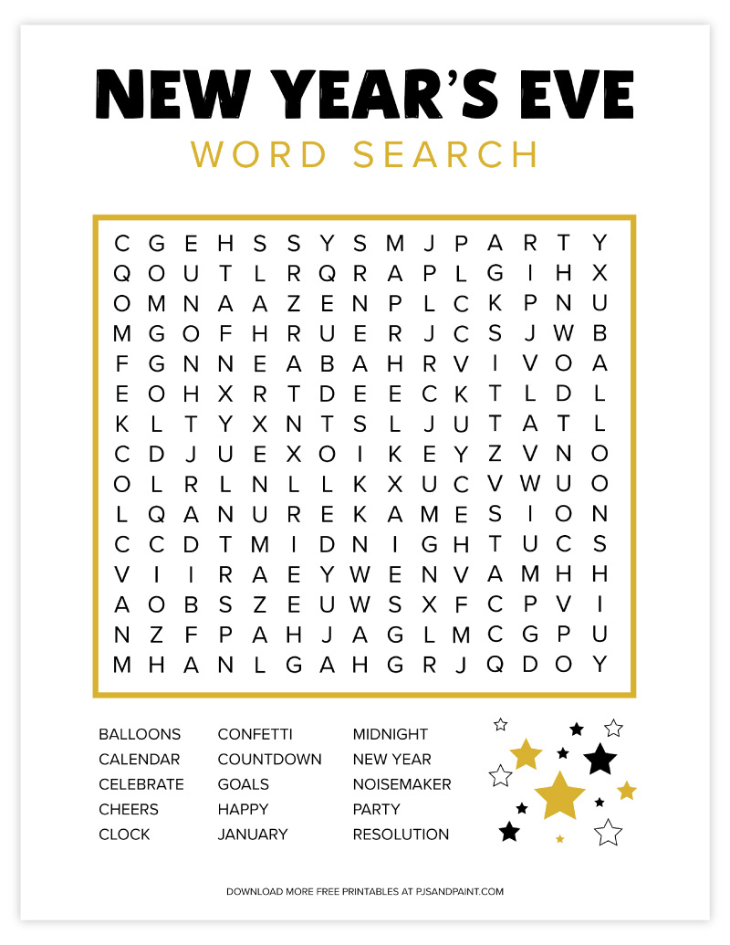 Free Printable New Year&amp;#039;S Eve Word Search - Pjs And Paint throughout December 2024 Search Free Printable