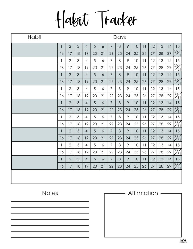 Habit Trackers - 25 Free Printables | Printabulls with December 2024 Habit Tracker Printable