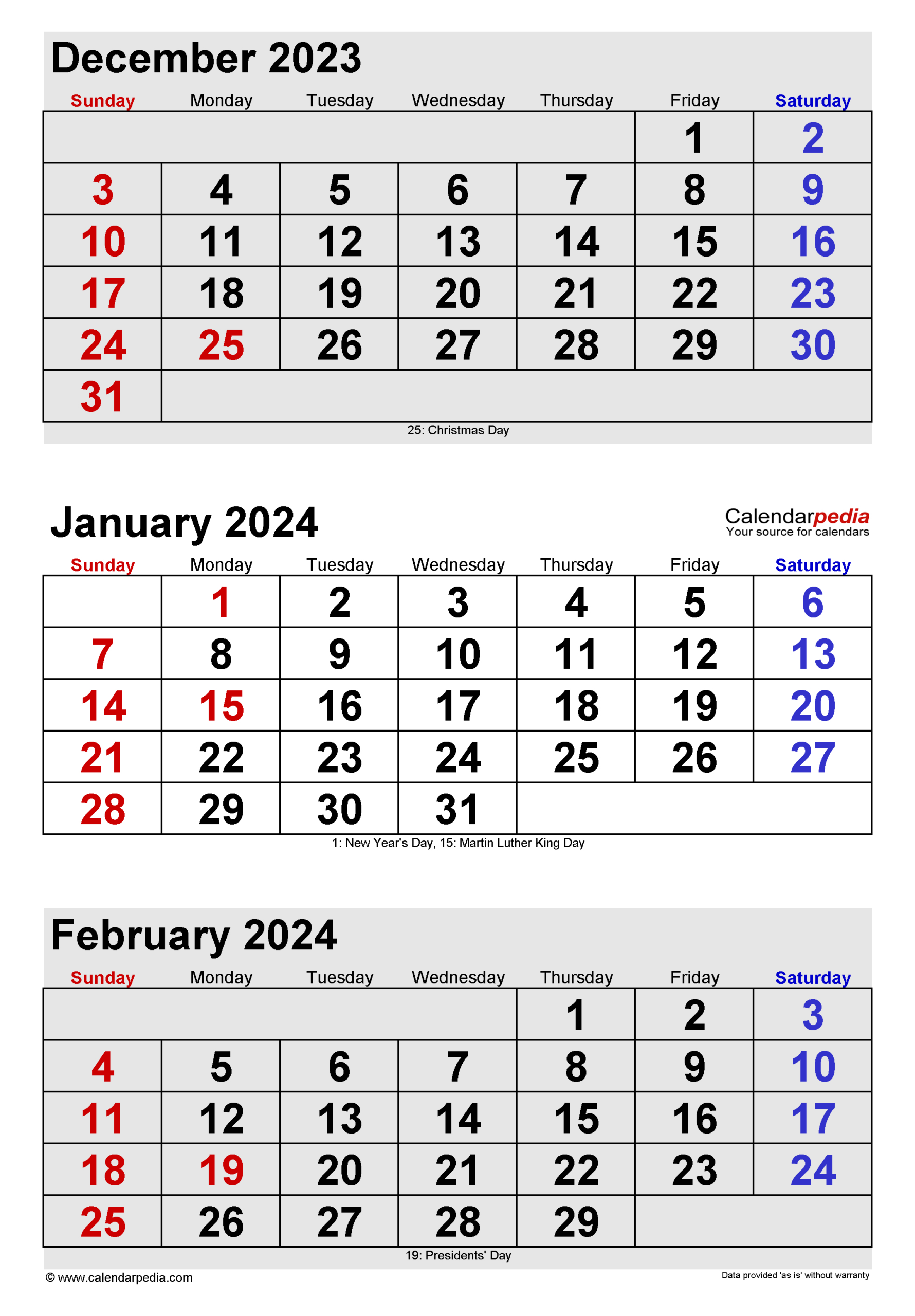 January 2024 Calendar | Templates For Word, Excel And Pdf inside Printable 3 Month Calendar December 2024 January February