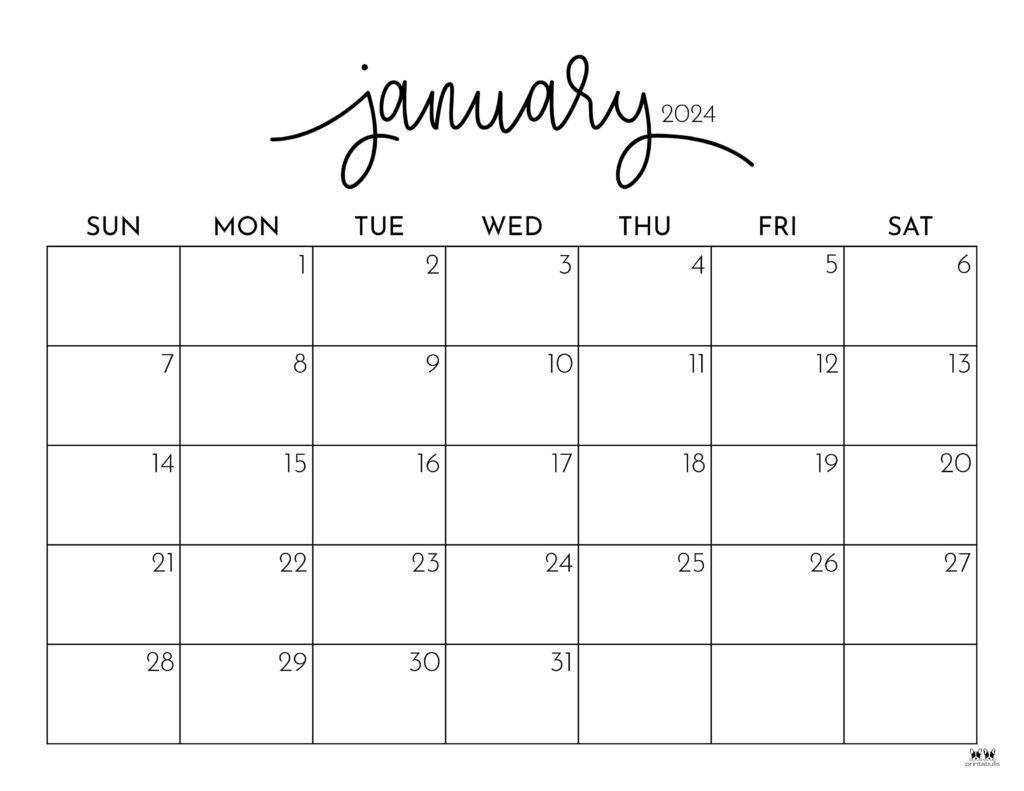 January 2024 Calendars - 50 Free Printables | Printabulls intended for December 2024 and January 2024 Calendar Printable