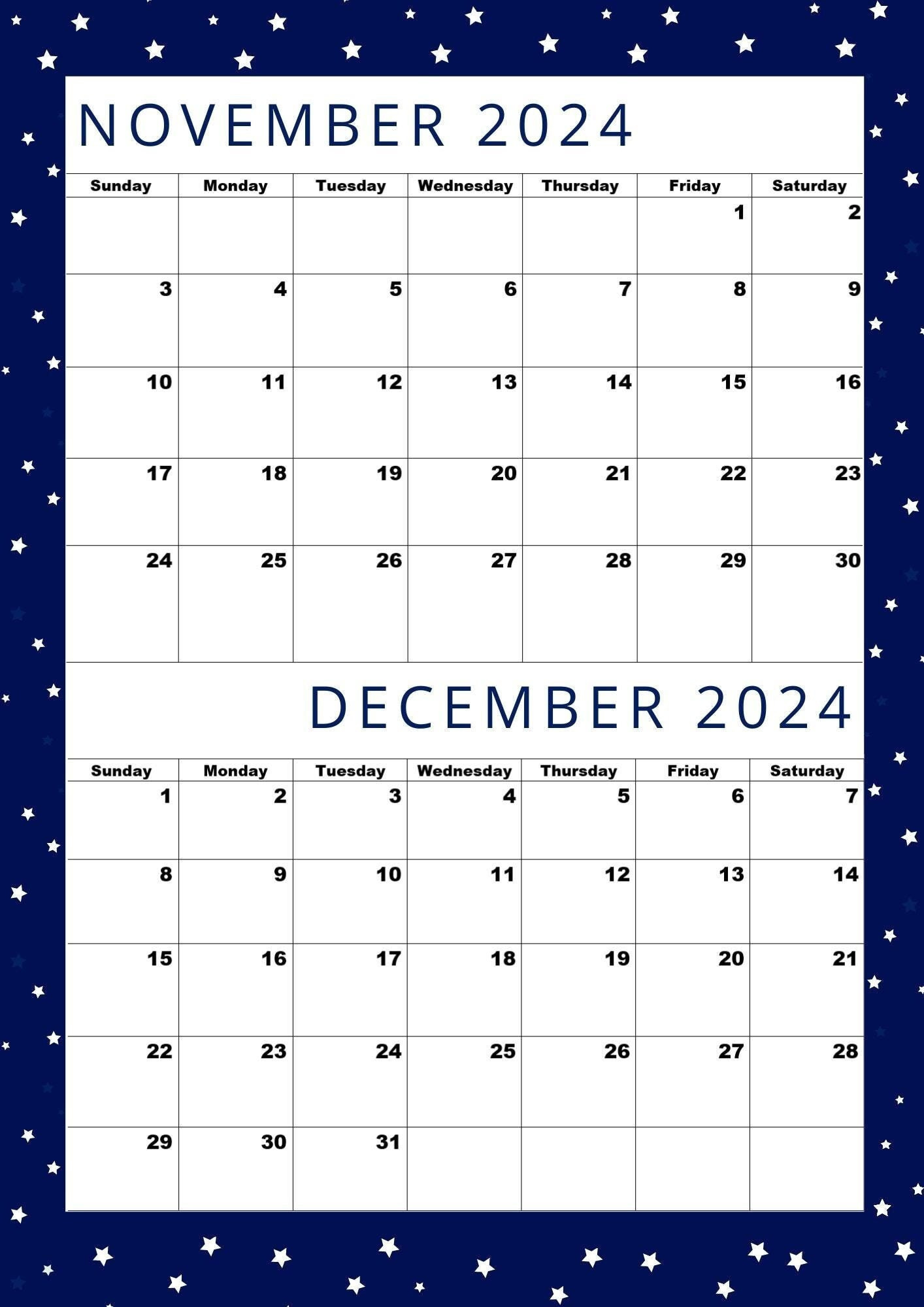 Kalender Für November Und Dezember 2024, Größe A4, Pdf, Druckbarer for Printable Calendar November December 2024