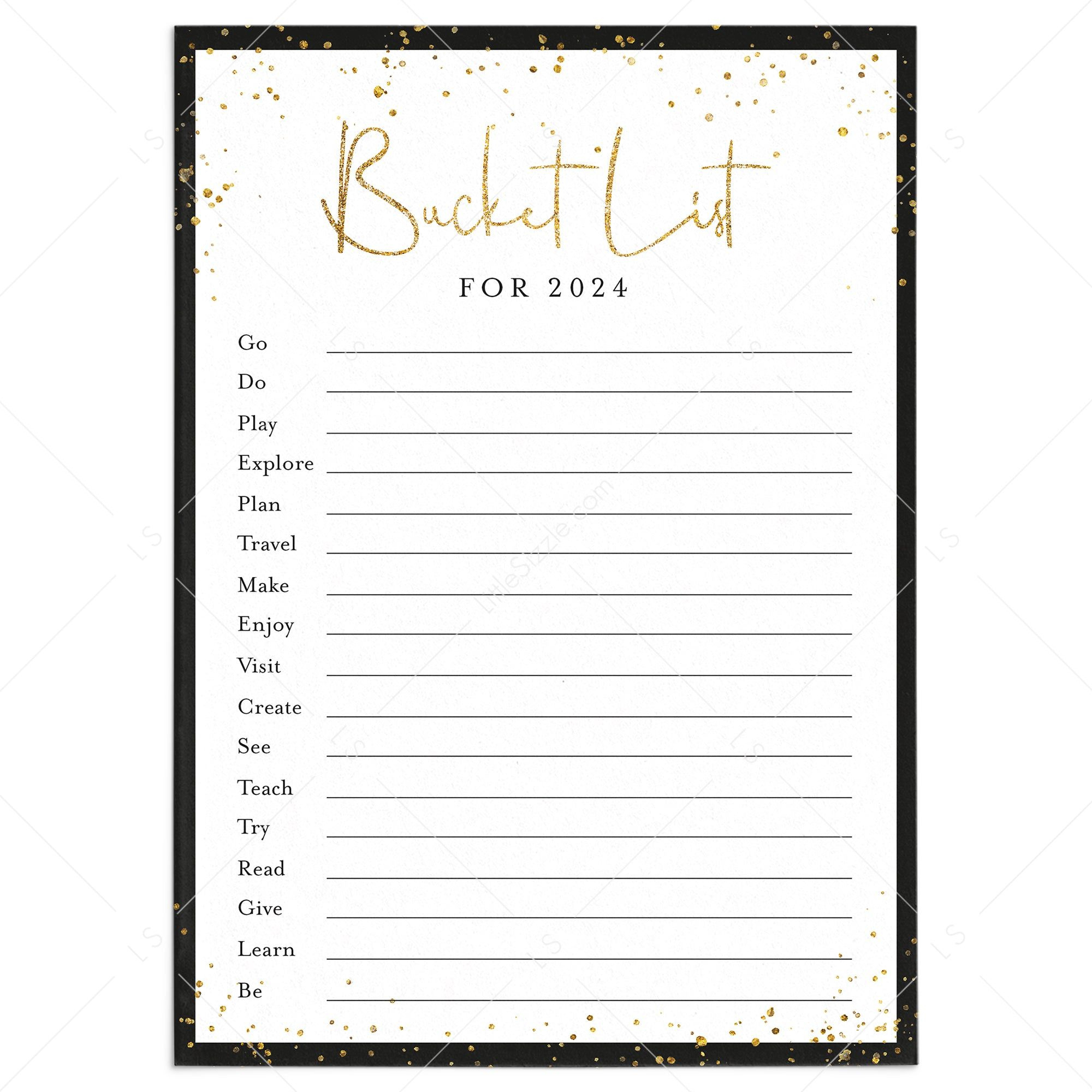 New Years Bucket List For 2024 Printable inside December 2024 Bucket List Printable