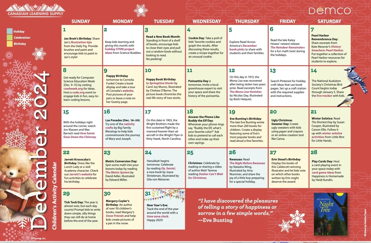 November 2024 Activity Calendars - Canadian Learning Supply with regard to December 2024 Printable Activities