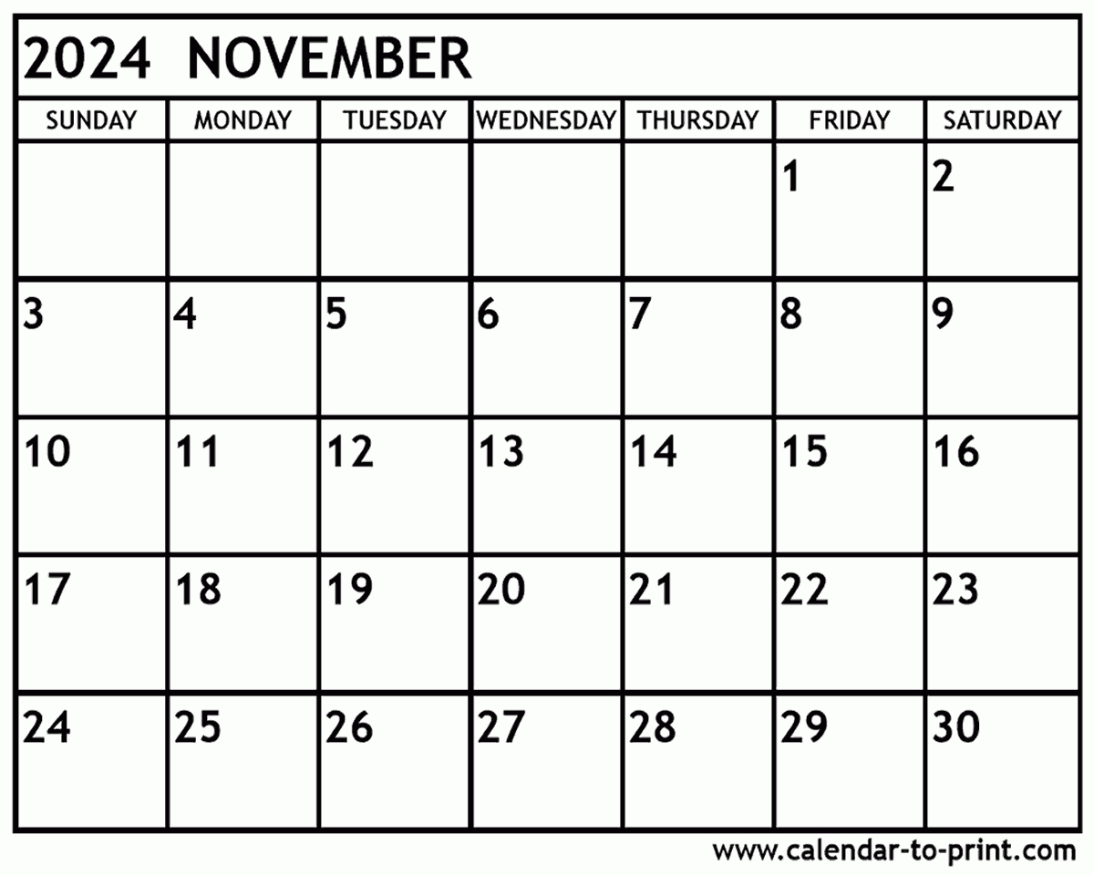 November 2024 Calendar Printable in November and December 2024 Printable Calendar