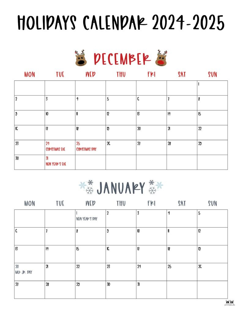 November December 2024 Calendars - 28 Printables | Printabulls in Printable Calendar For December 2024 And January 2024