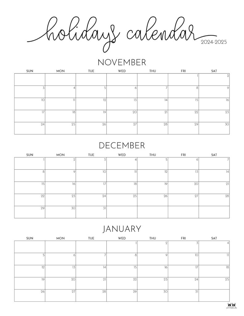 November December 2024 Calendars - 28 Printables | Printabulls inside November December 2024 January 2024 Calendar Printable