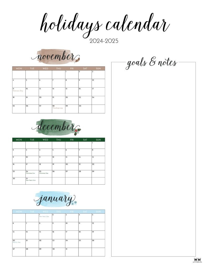 November December 2024 Calendars - 28 Printables | Printabulls inside November December 2024 January Printable Calendar