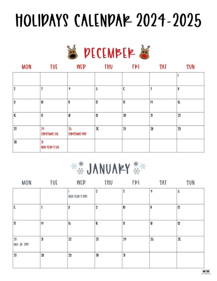 November December 2024 January Calendar Printable