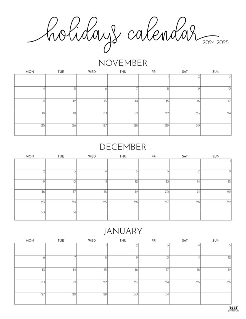 November December 2024 Calendars - 28 Printables | Printabulls within November December 2024 January 2024 Calendar Printable