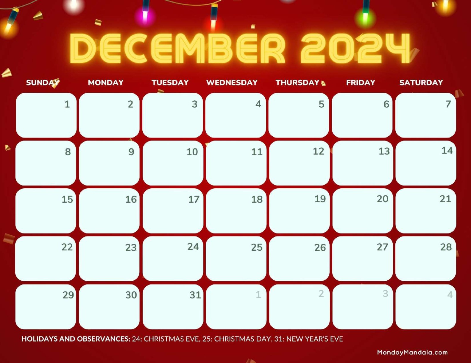 Printable Calendars For 2024 &amp;amp; 2025 (Free Pdfs) within Printable December 2024 Search