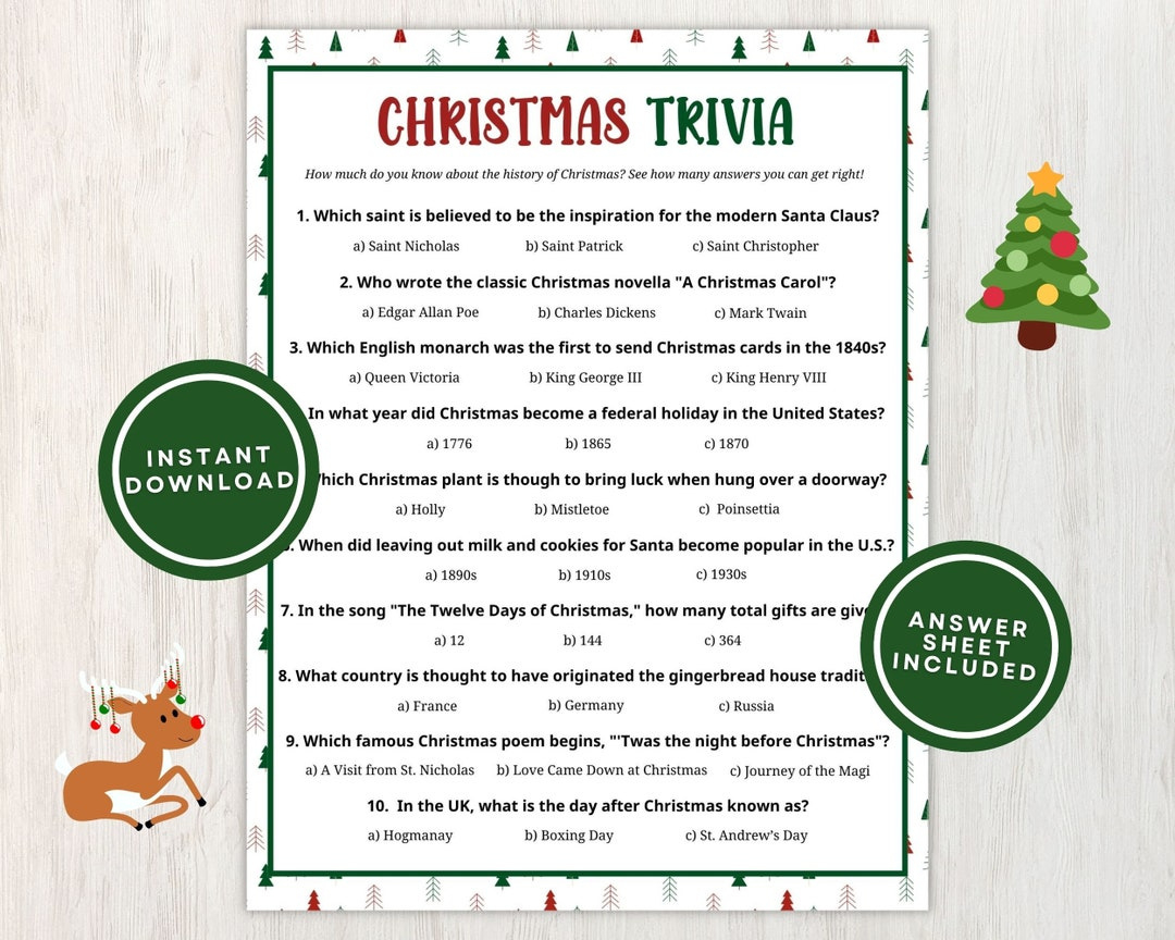 Printable Christmas Trivia Game For Adults And Kids, 10 Christmas within December 2024 Trivia Questions and Answers Printable